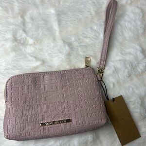 Steve Madden Wallet Stamped Logo Gold Zip Around Organizer Wristlet Nice